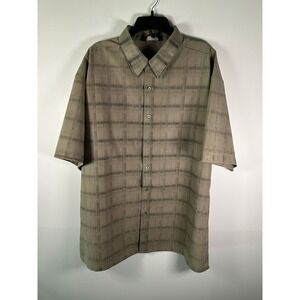 Bagazio Shirt Mens 2X Short Sleeve Button Up Plaid Taupe Olive Relaxed Camp